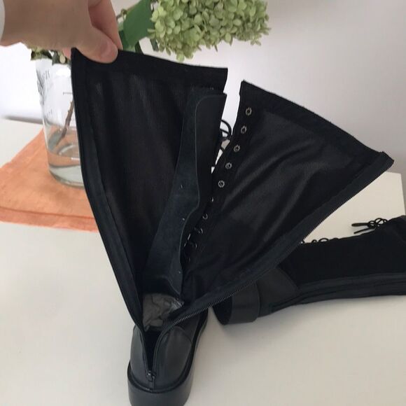 Free People Trickum Black Leather Mesh Knit Zip Tall Boots size 39 - Picture 15 of 15